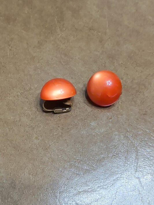 Retro French Bold Orange Round Clip-On Earrings VTG Atomic MCM