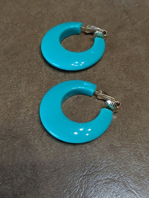Vintage Turquoise Hoop Clip-On Earrings Retro MCM Rockabilly