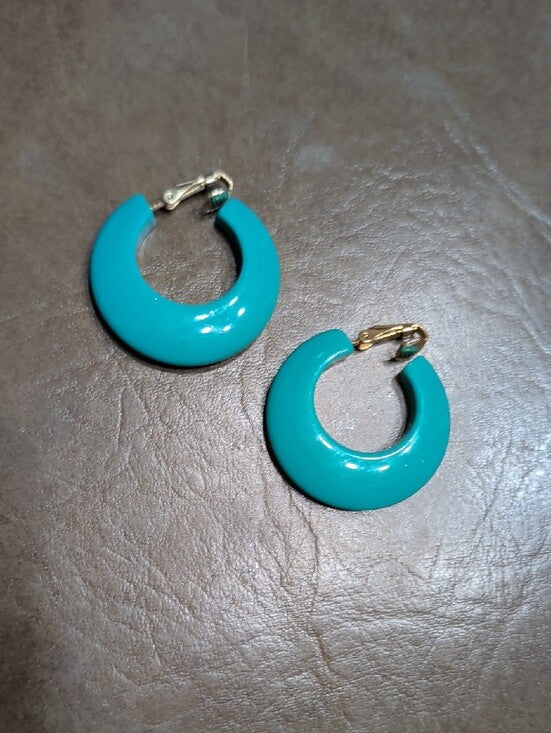 Vintage Turquoise Hoop Clip-On Earrings Retro MCM Rockabilly