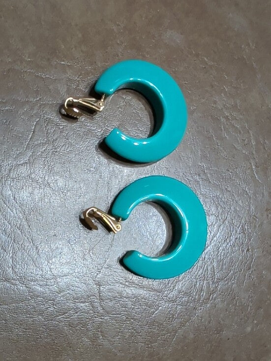 Vintage Turquoise Hoop Clip-On Earrings Retro MCM Rockabilly
