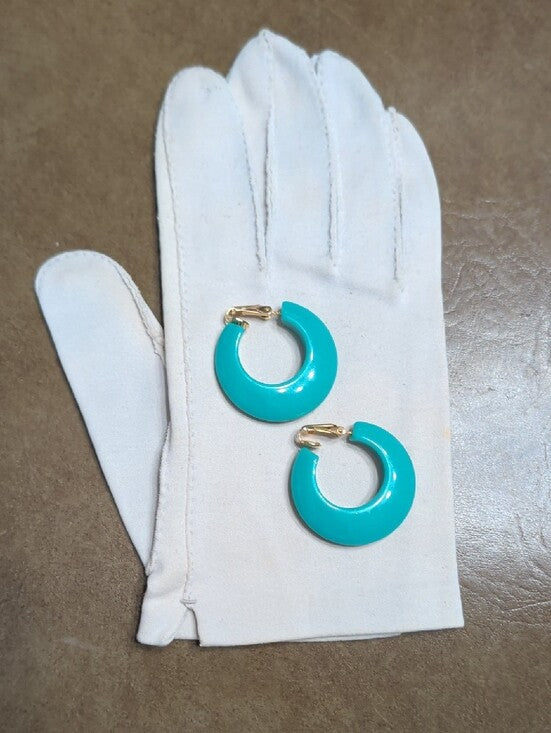 Vintage Turquoise Hoop Clip-On Earrings Retro MCM Rockabilly