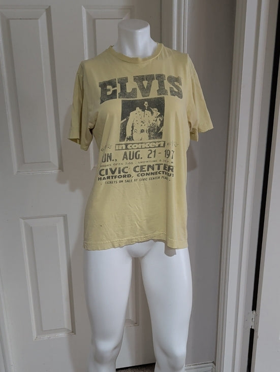 Retro ELVIS Pale Yellow Elvis Concert Graphic Tee Women's Medium