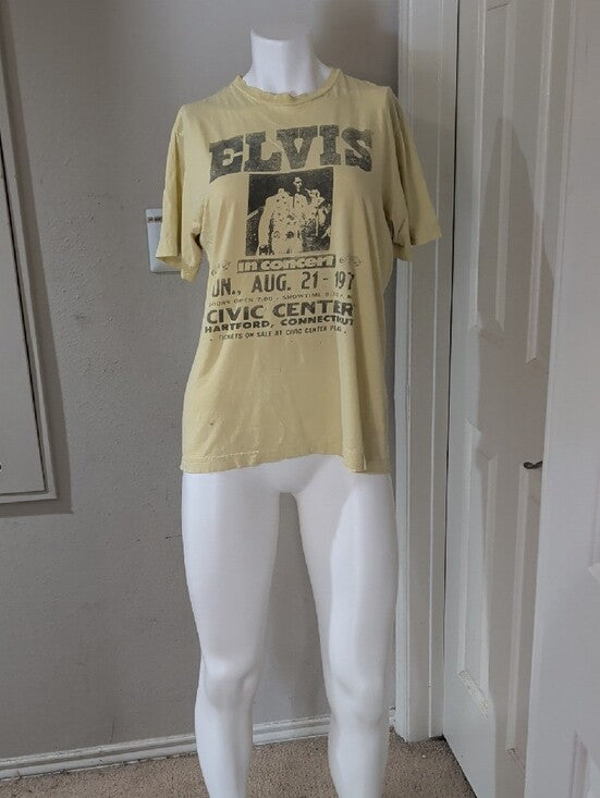 Retro ELVIS Pale Yellow Elvis Concert Graphic Tee Women's Medium