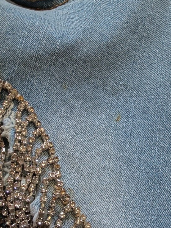 Denim 4 Us Rhinestone Fringe-Trim Light Blue Denim Jean Shorts Women's Small