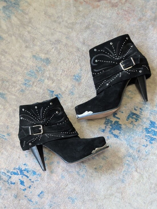 Miranda Lambert Leather Black Studded Suede Ankle Boots with Buckle Women's 8.5
