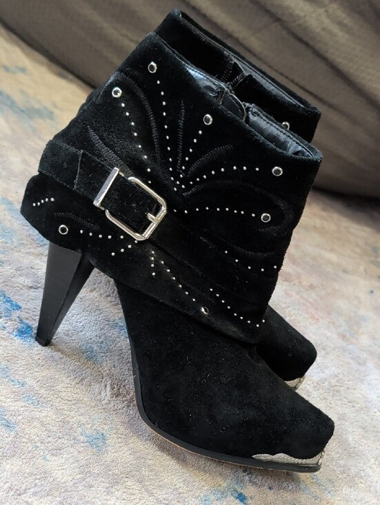 Miranda Lambert Leather Black Studded Suede Ankle Boots with Buckle Women's 8.5