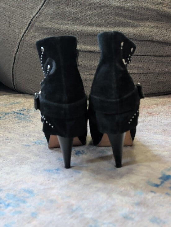 Miranda Lambert Leather Black Studded Suede Ankle Boots with Buckle Women's 8.5