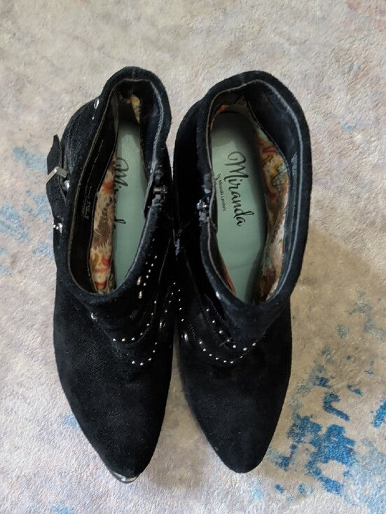 Miranda Lambert Leather Black Studded Suede Ankle Boots with Buckle Women's 8.5