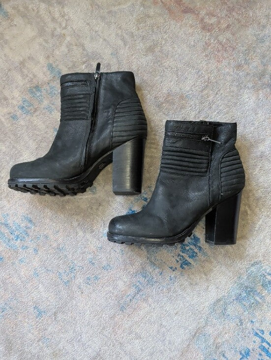 Sam Edelman Black Quilted Ankle Heeled Moto Boots with Side Zipper Women's 9.5