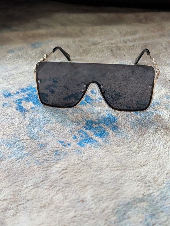 ALDO Women's Black Shield Sunglasses with Gold Chain Detail