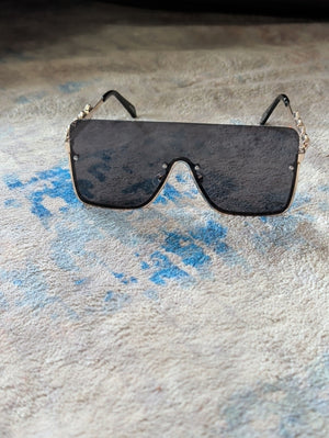 ALDO Women's Black Shield Sunglasses with Gold Chain Detail