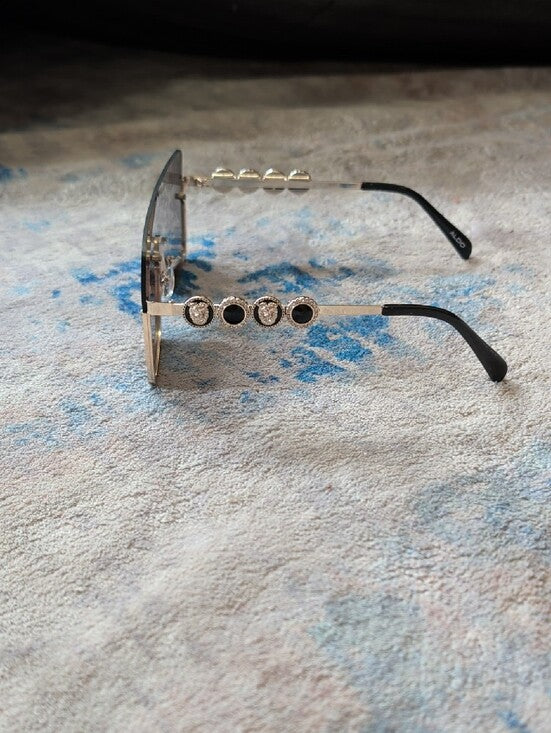 ALDO Women's Black Shield Sunglasses with Gold Chain Detail