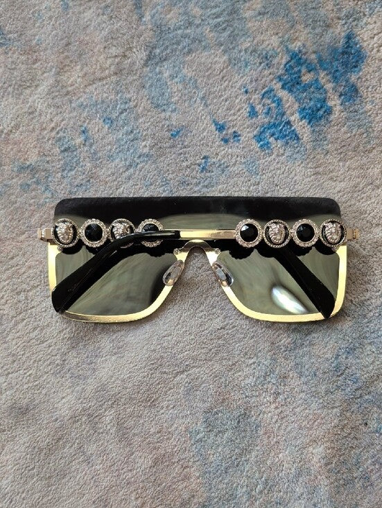 ALDO Women's Black Shield Sunglasses with Gold Chain Detail