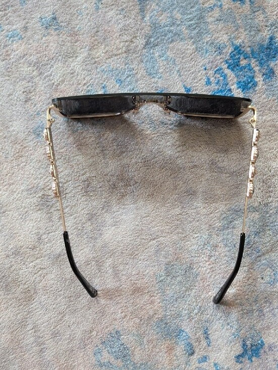 ALDO Women's Black Shield Sunglasses with Gold Chain Detail