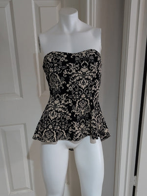 VTG Fashion Magazine Black And Cream Strapless Peplum Camisole Women's Medium