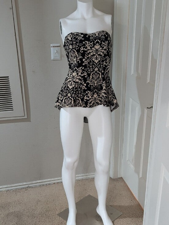 VTG Fashion Magazine Black And Cream Strapless Peplum Camisole Women's Medium