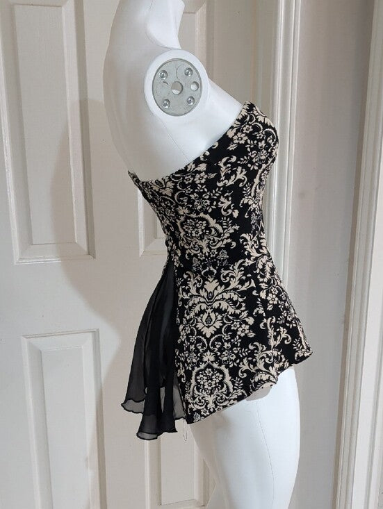 VTG Fashion Magazine Black And Cream Strapless Peplum Camisole Women's Medium