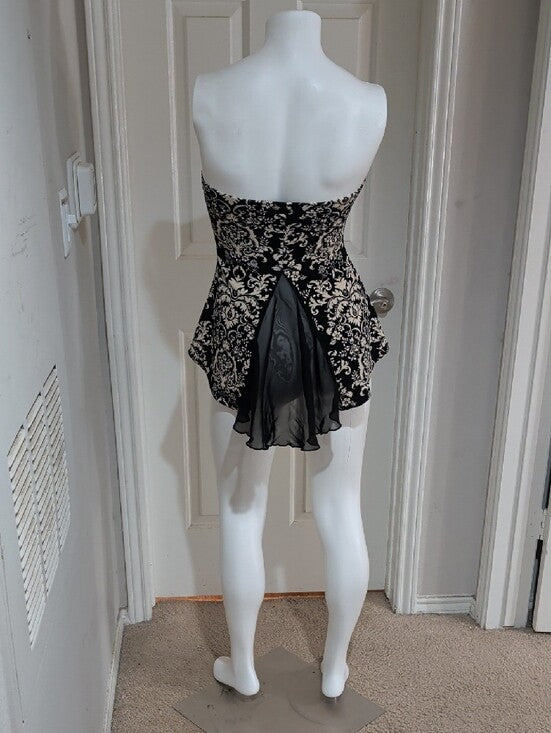 VTG Fashion Magazine Black And Cream Strapless Peplum Camisole Women's Medium
