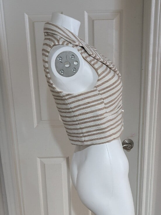 Joie Striped Sleeveless Knit Acrylic Cropped Vest in Cream and Tan Women's Small