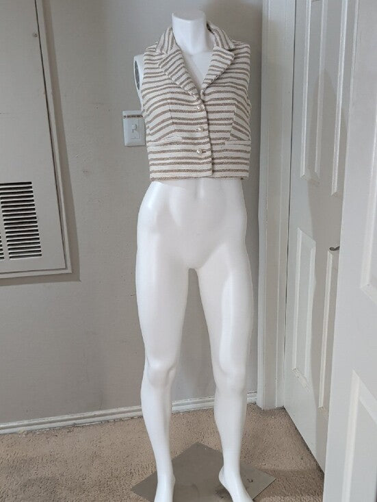 Joie Striped Sleeveless Knit Acrylic Cropped Vest in Cream and Tan Women's Small