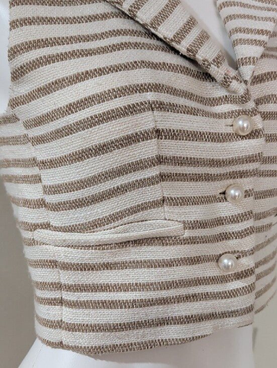 Joie Striped Sleeveless Knit Acrylic Cropped Vest in Cream and Tan Women's Small