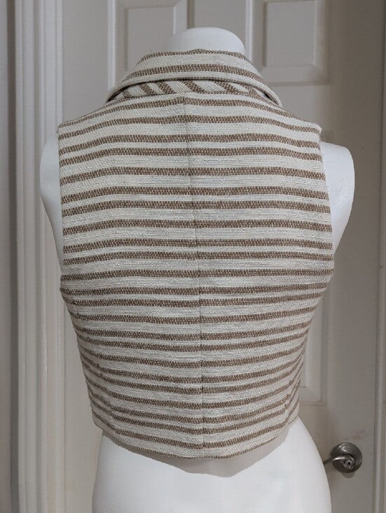 Joie Striped Sleeveless Knit Acrylic Cropped Vest in Cream and Tan Women's Small