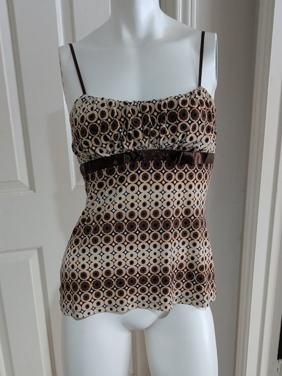 Y2K Rampage Brown & Cream Geometric Spaghetti Strap Camisole Retro 90s Women's Small