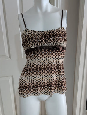 Y2K Rampage Brown & Cream Geometric Spaghetti Strap Camisole Retro 90s Women's Small