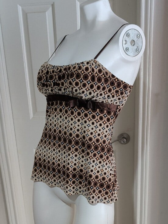 Y2K Rampage Brown & Cream Geometric Spaghetti Strap Camisole Retro 90s Women's Small