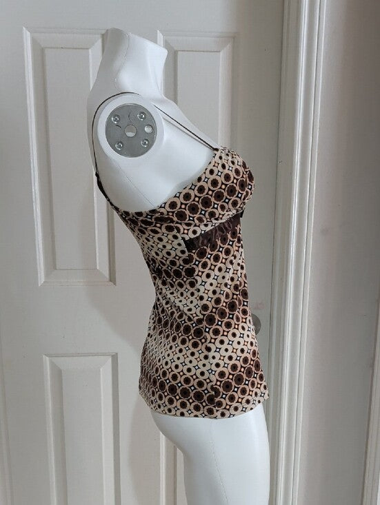 Y2K Rampage Brown & Cream Geometric Spaghetti Strap Camisole Retro 90s Women's Small