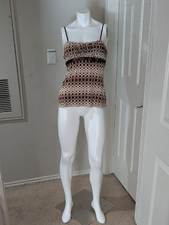 Y2K Rampage Brown & Cream Geometric Spaghetti Strap Camisole Retro 90s Women's Small