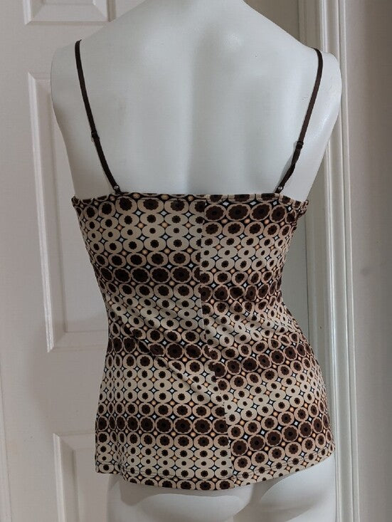 Y2K Rampage Brown & Cream Geometric Spaghetti Strap Camisole Retro 90s Women's Small