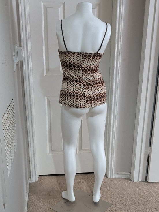 Y2K Rampage Brown & Cream Geometric Spaghetti Strap Camisole Retro 90s Women's Small