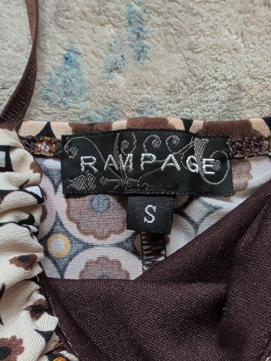 Y2K Rampage Brown & Cream Geometric Spaghetti Strap Camisole Retro 90s Women's Small