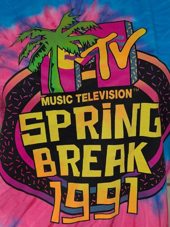 Retro 2019 MTV Pink & Blue Tie-Dye Spring Break 1991 Tee Women's Small