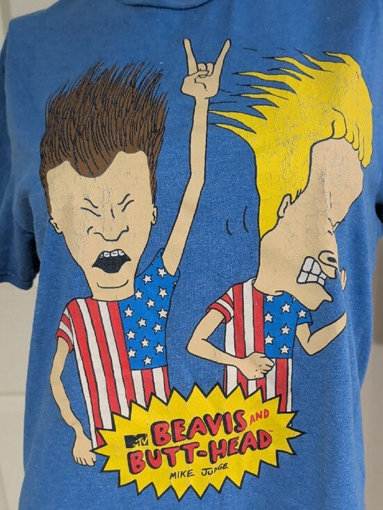 Retro 2018 MTV Blue Beavis and Butt-Head Graphic Short Sleeve Tee Women's Medium
