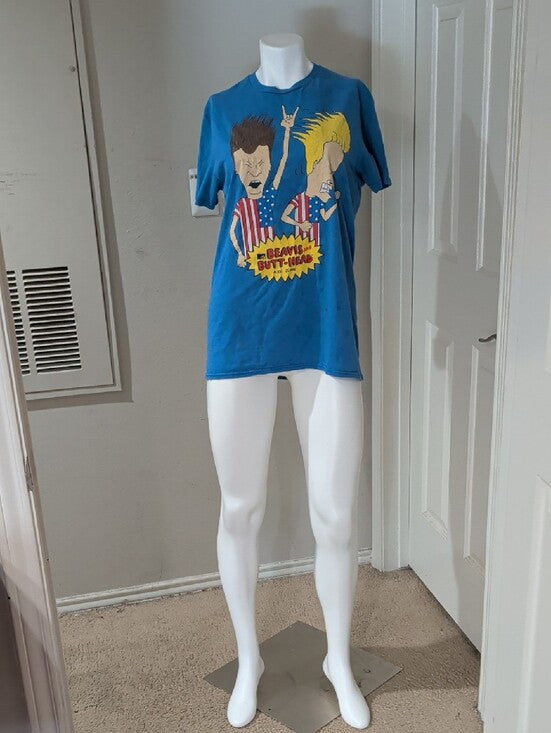 Retro 2018 MTV Blue Beavis and Butt-Head Graphic Short Sleeve Tee Women's Medium