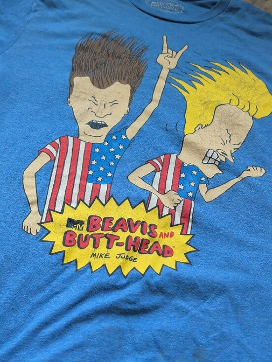 Retro 2018 MTV Blue Beavis and Butt-Head Graphic Short Sleeve Tee Women's Medium