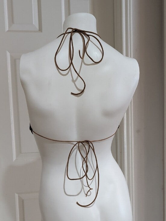 Cider Brown Satin Halterneck Scarf Top Adjustable Straps Women's Medium