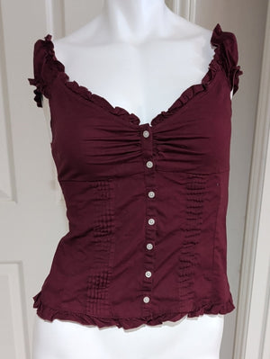 Brandy Melville Burgundy Ruffle Button-Front Camisole Women's Small
