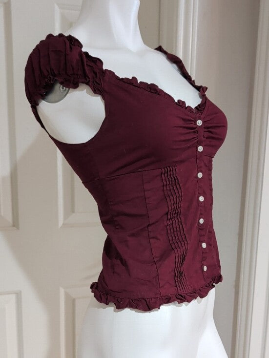 Brandy Melville Burgundy Ruffle Button-Front Camisole Women's Small