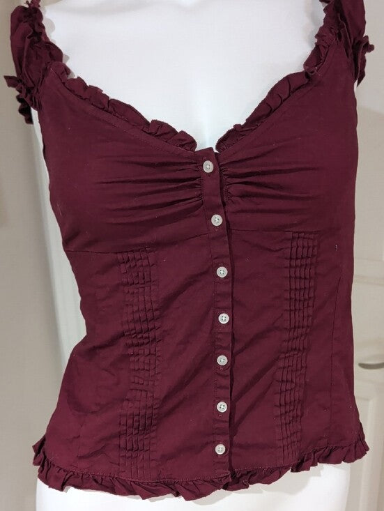 Brandy Melville Burgundy Ruffle Button-Front Camisole Women's Small
