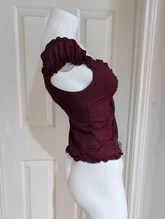 Brandy Melville Burgundy Ruffle Button-Front Camisole Women's Small