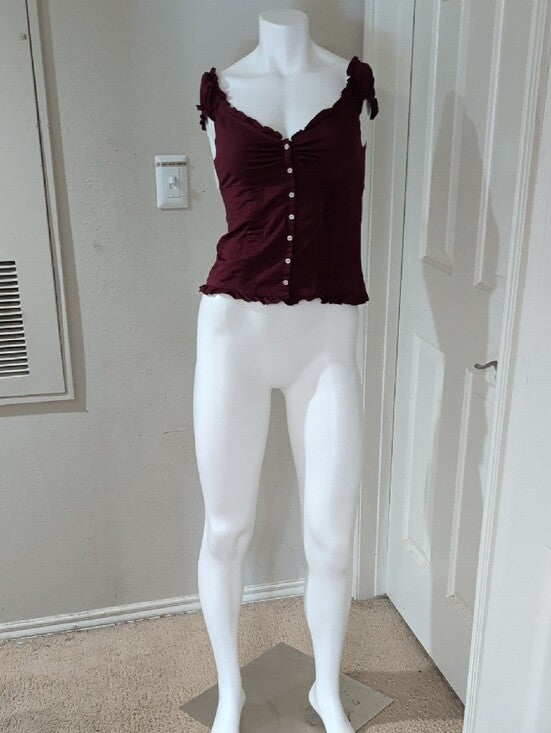 Brandy Melville Burgundy Ruffle Button-Front Camisole Women's Small