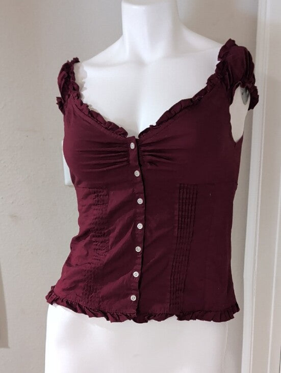 Brandy Melville Burgundy Ruffle Button-Front Camisole Women's Small