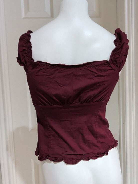 Brandy Melville Burgundy Ruffle Button-Front Camisole Women's Small