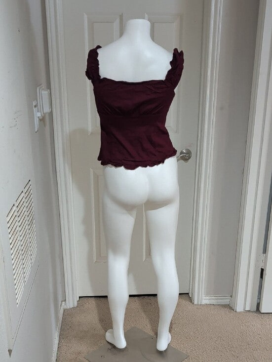 Brandy Melville Burgundy Ruffle Button-Front Camisole Women's Small