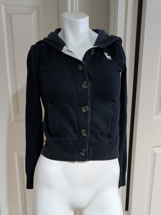Abercrombie & Fitch Women's Navy Button-Up Hooded Bomber Jacket Women's XS
