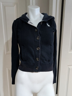 Abercrombie & Fitch Women's Navy Button-Up Hooded Bomber Jacket Women's XS