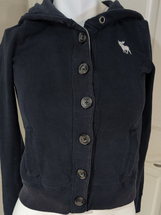 Abercrombie & Fitch Women's Navy Button-Up Hooded Bomber Jacket Women's XS